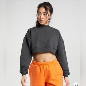 Gymshark Charcoal Cropped Rest Day Pullover Sweatshirt
